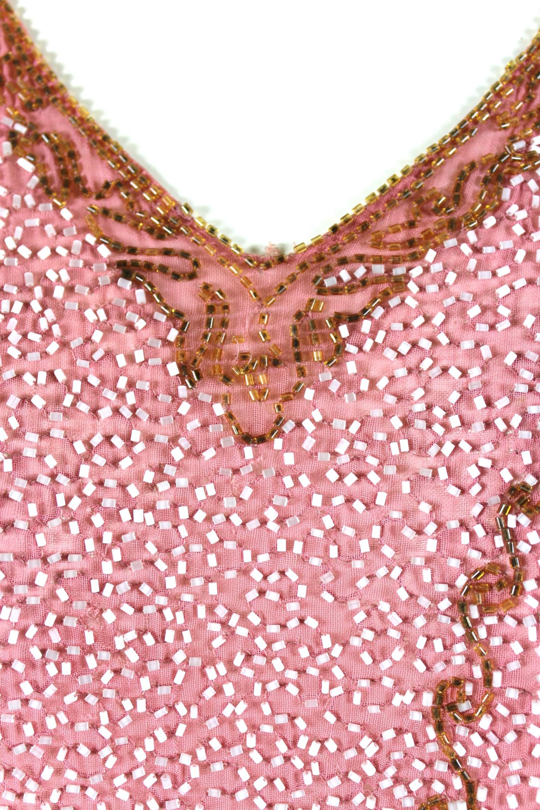 Pink Silk Heavily Beaded Flapper Dress 6