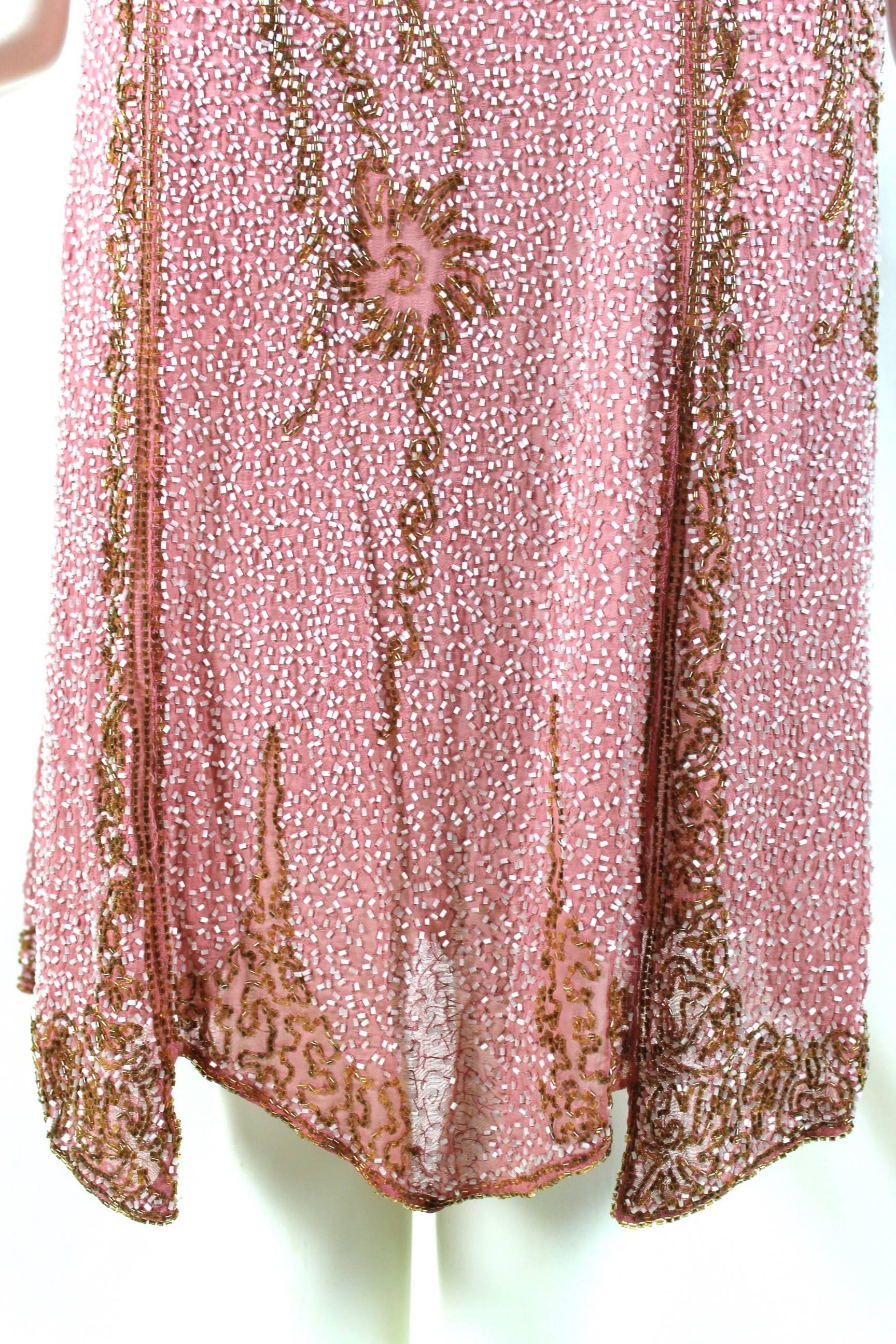 Pink Silk Heavily Beaded Flapper Dress 5