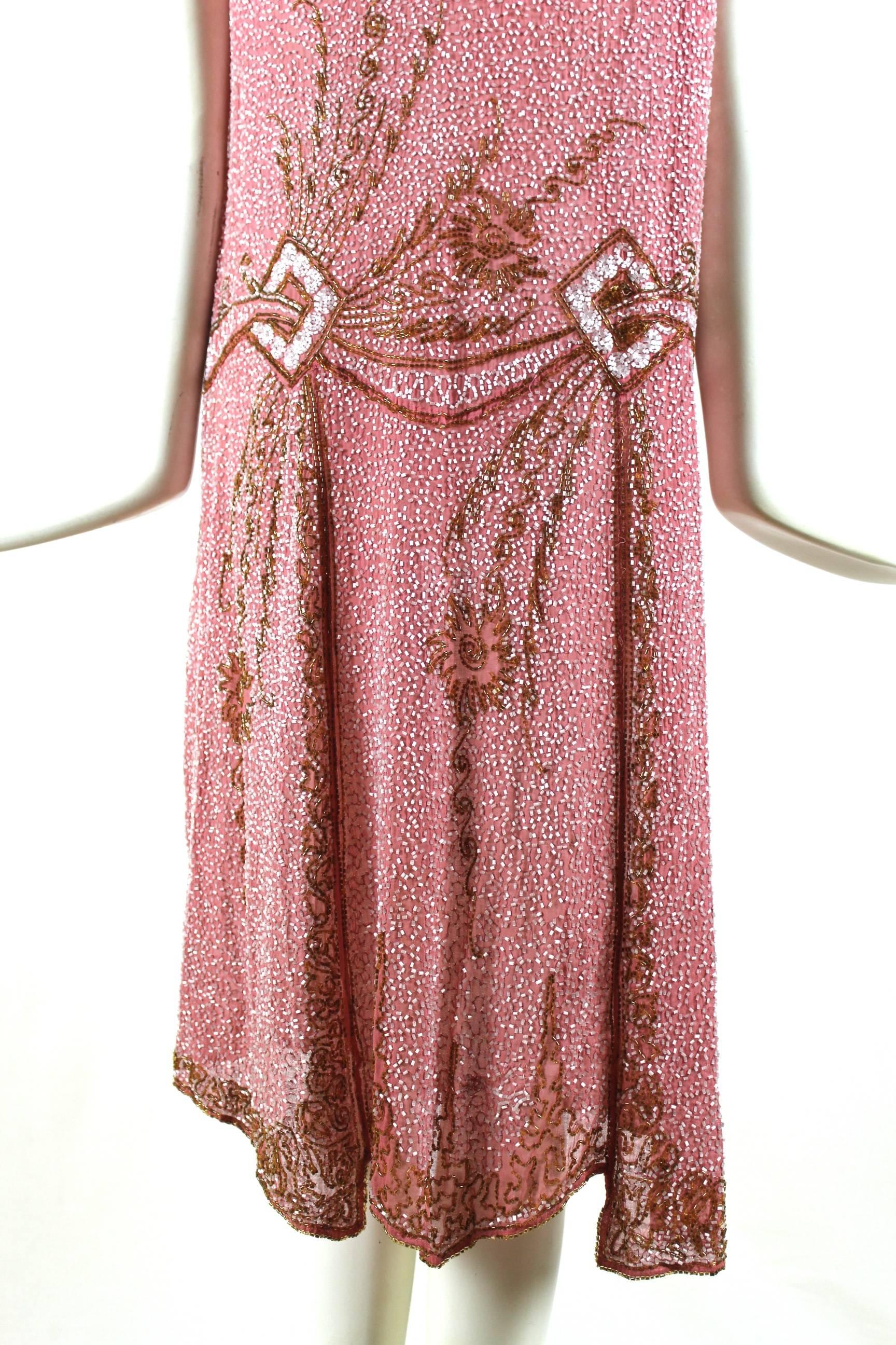 Pink Silk Heavily Beaded Flapper Dress 1