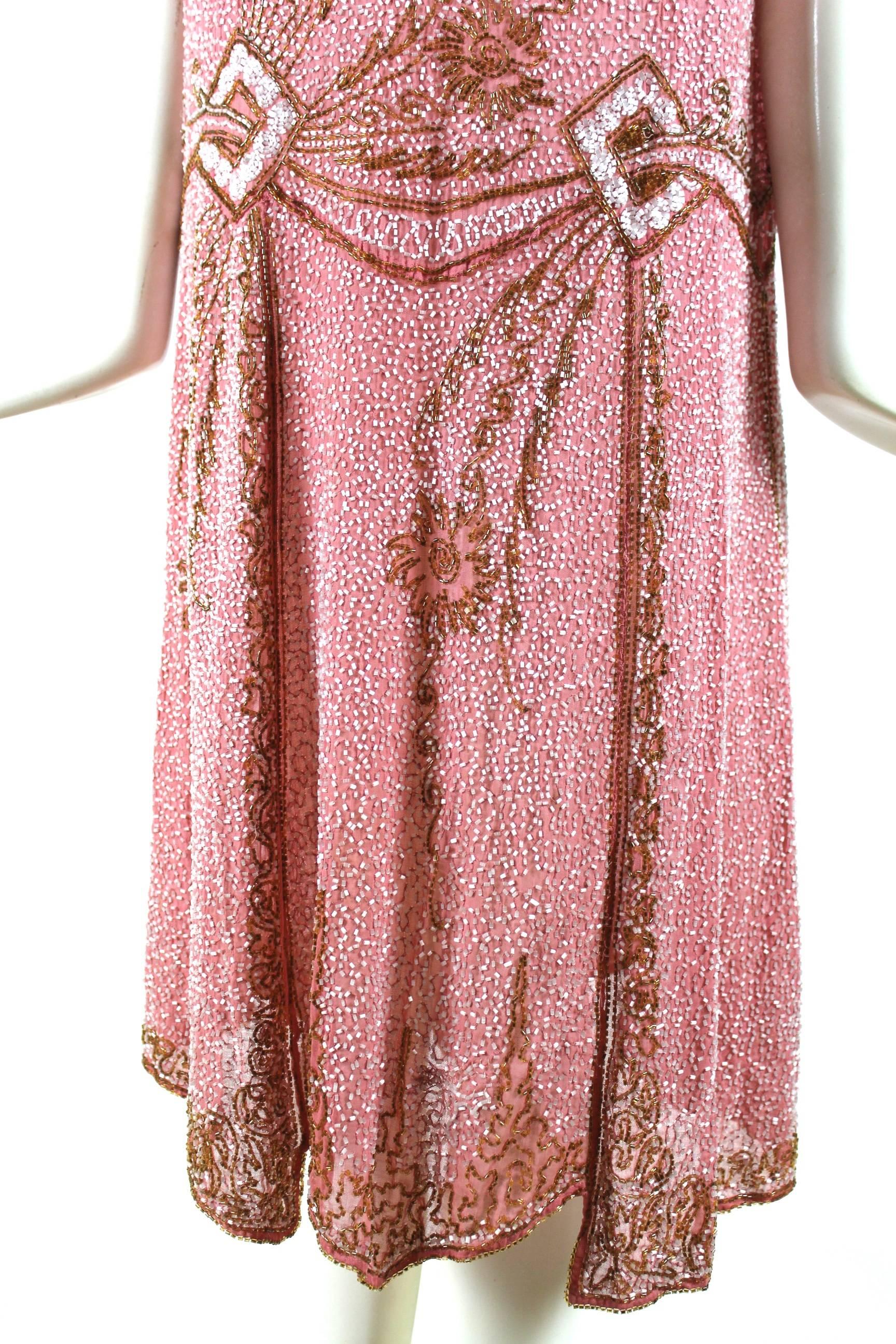Pink Silk Heavily Beaded Flapper Dress 2