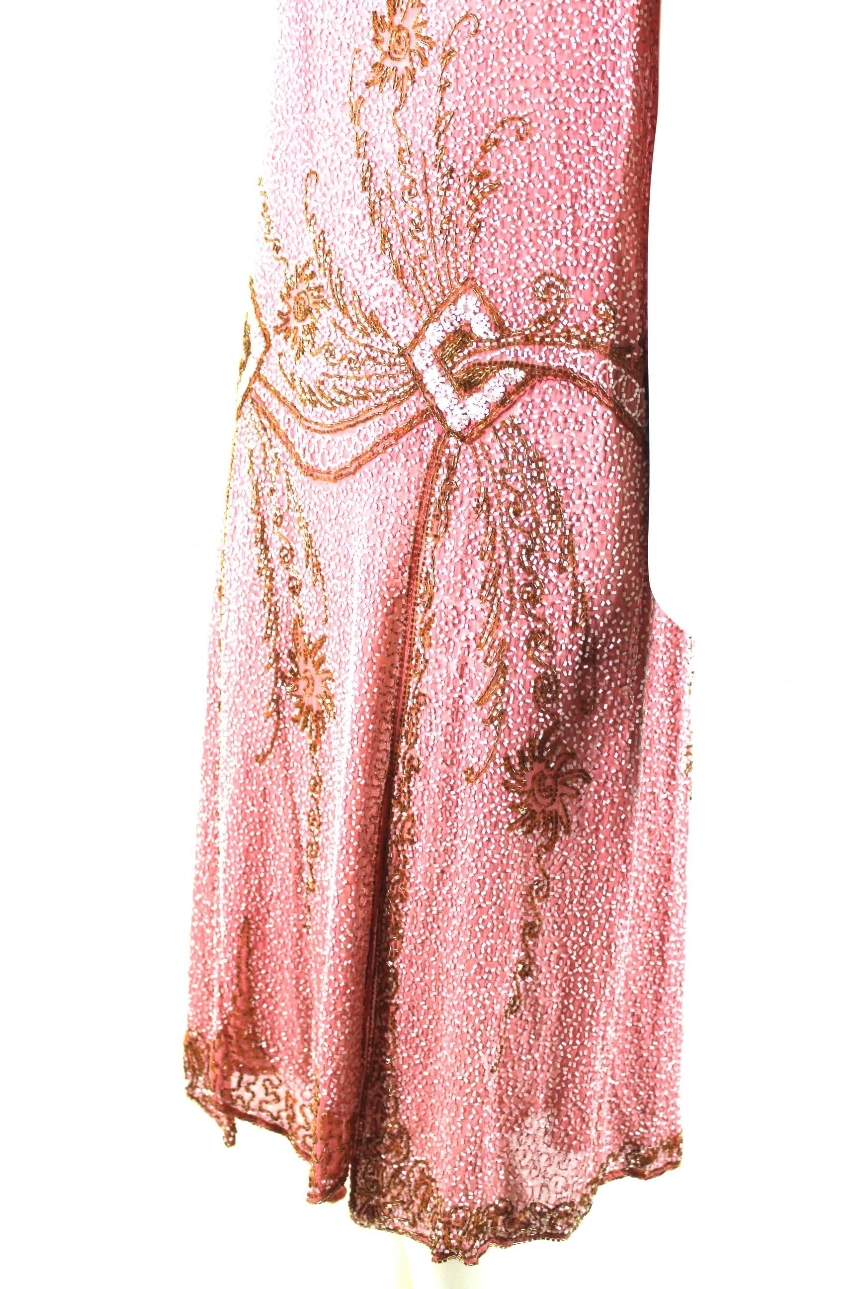 Women's Pink Silk Heavily Beaded Flapper Dress