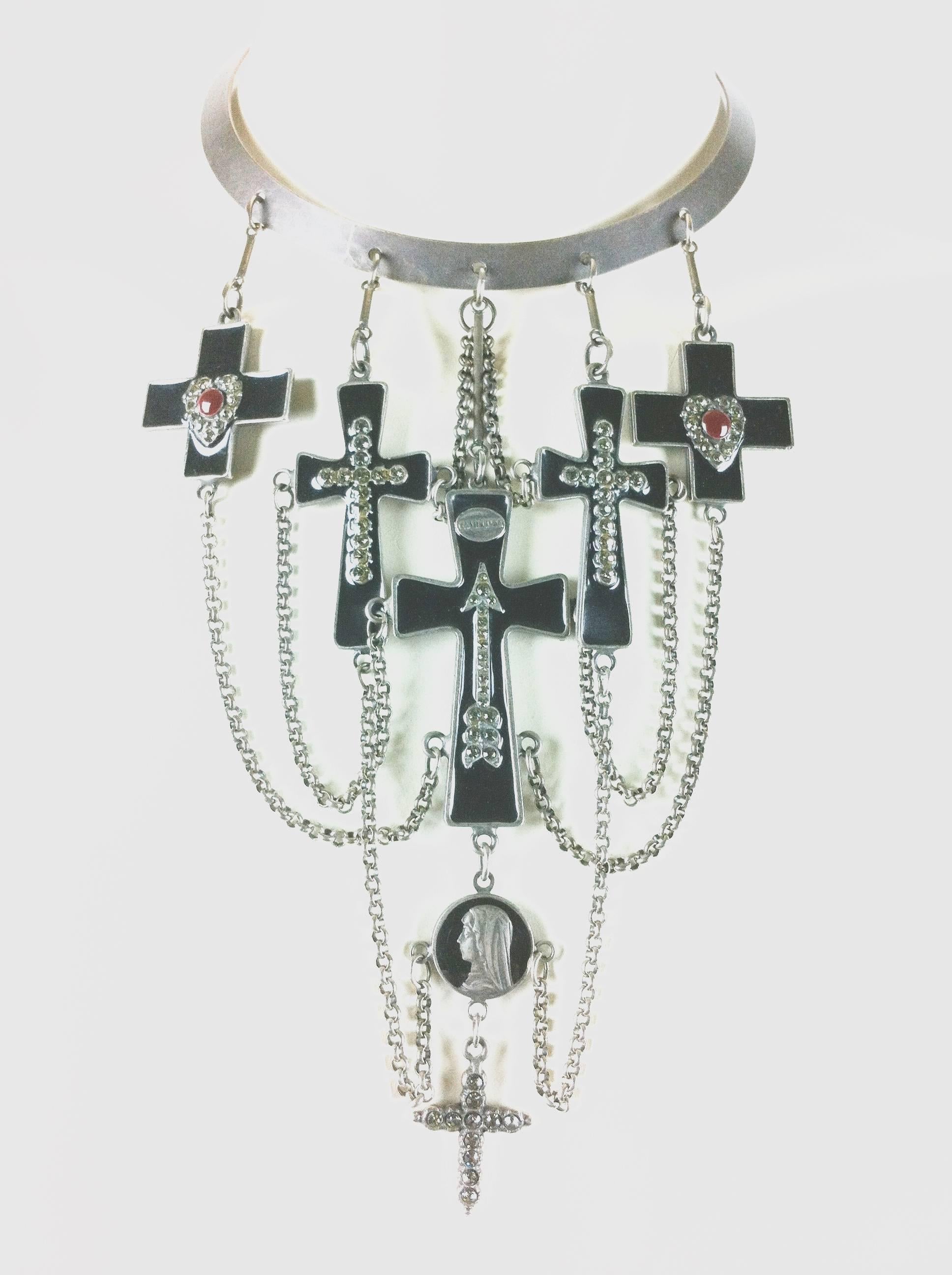 Jean Paul Gaultier 2007 'Sacred Heart' Collection
Metal collar with Enameled and Stone Set Crosses and Sacred Hearts 