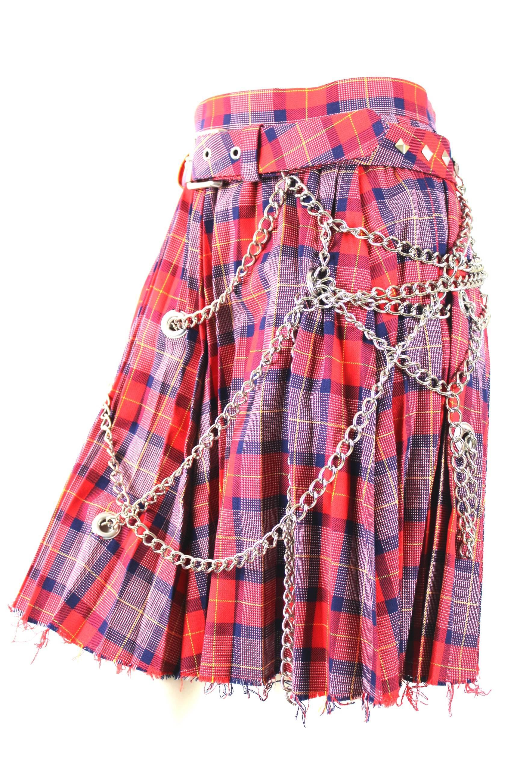 Junya Watanabe Man AD 2002 Punk Kilt with Metal Chains In Excellent Condition In Bath, GB