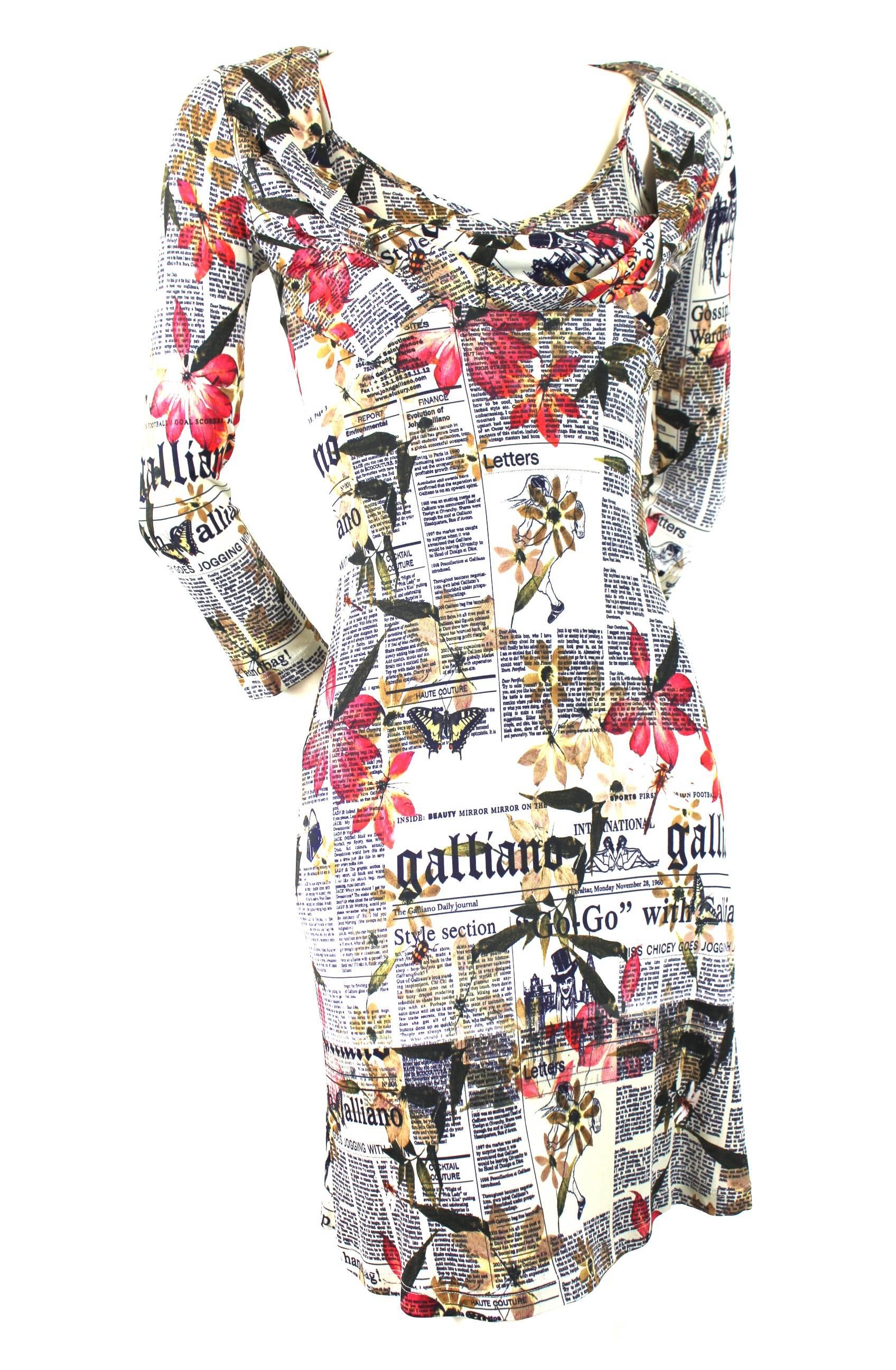 John Galliano Newspaper Print and Flowers Cowl Draped Dress
Labelled size 40
