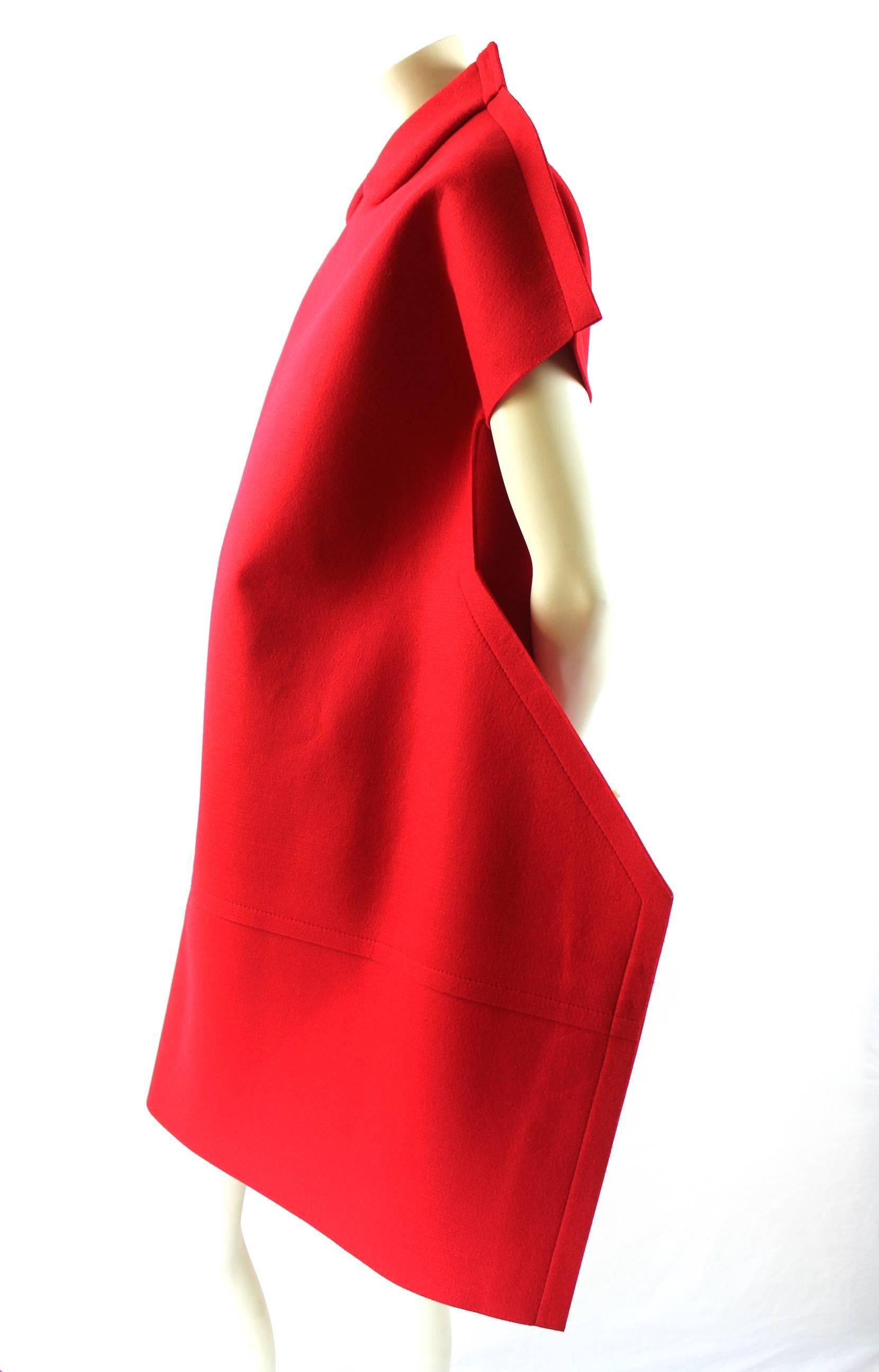 Red Comme des Garcons AD 2012 Wool Felt Flat Pack 2-D Dress