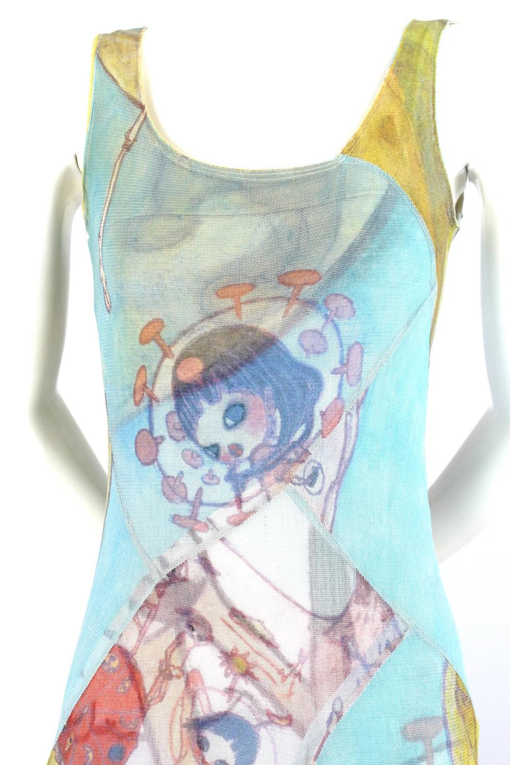 Issey Miyake Aya Takano Whimsical Print Silk Dress For