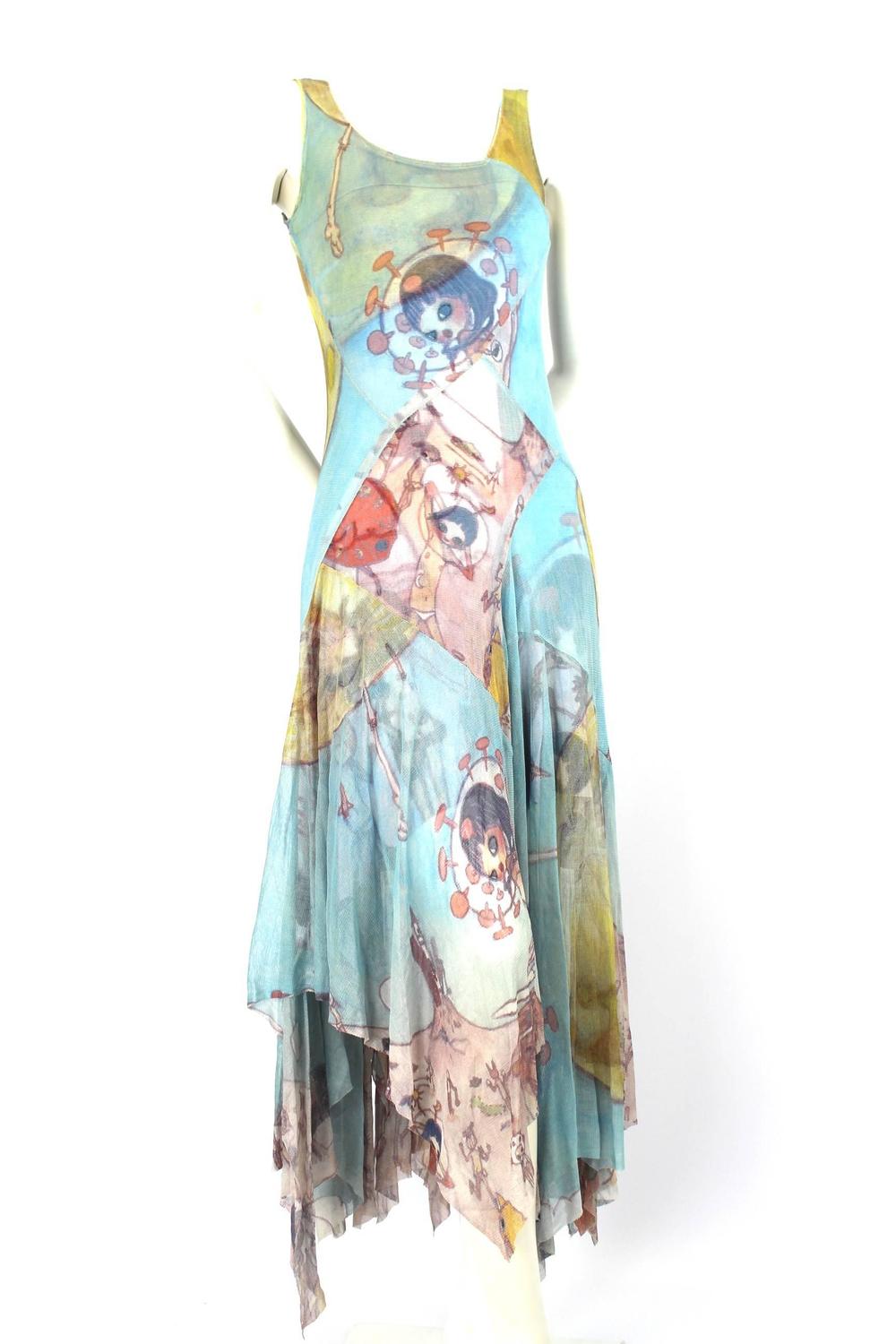 Issey Miyake Aya Takano Whimsical Print Silk Dress For