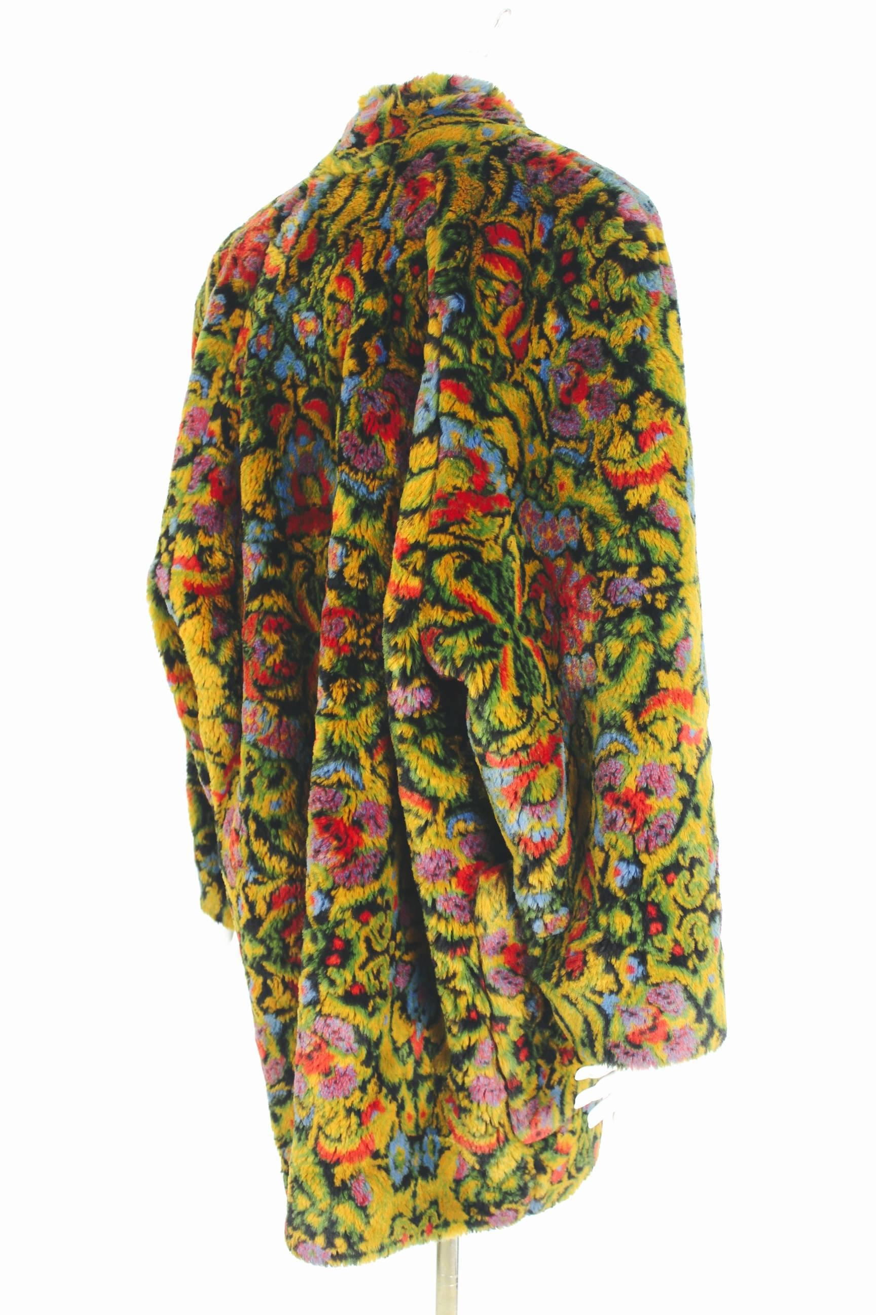 Women's Guy Laroche 1980s Faux Fur Tapestry Design Coat