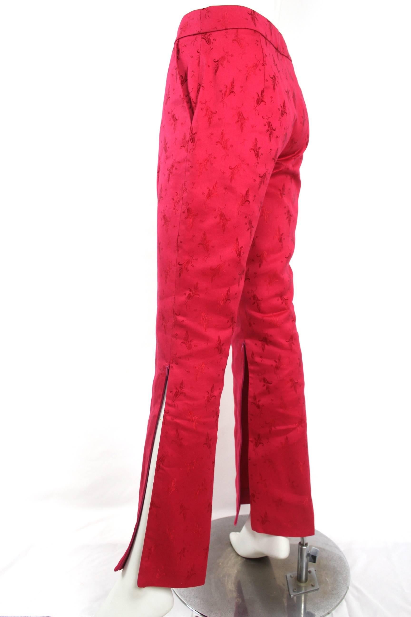 Red Alexander Mcqueen 1997 Collection Runway Zipper Leg Trousers
