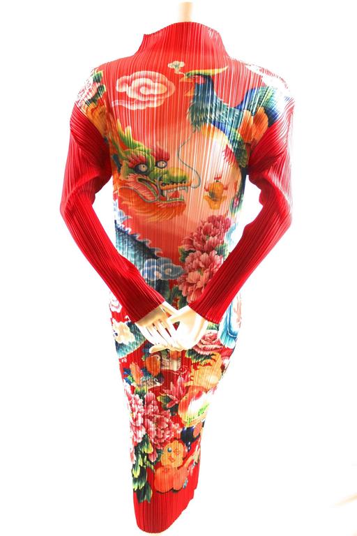 PLEATS PLEASE ISSEY Chinese Dragon Button Long Maxi Dress one piece PP63-JH147 Heather Brown 2
