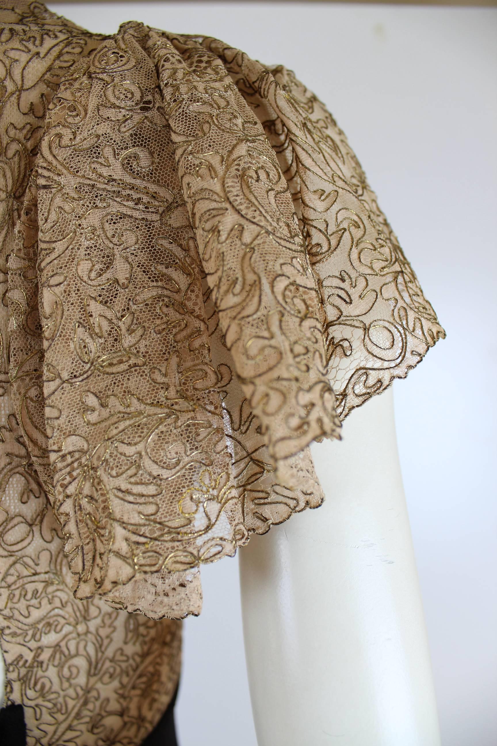 1930s/1940s Gold lace and Crepe Bacless Dress with Original Corsage 3