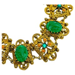 Pulsera vintage de cristal jade coral oro eslabón de diseño