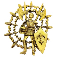 ERWIN PEARL signed vintage gold tone heraldic knight fleur designer brooch