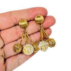Vintage-Ohrringe im Goldton mit Kristallen und filigranen Kugeln – Designer-Ohrstecker