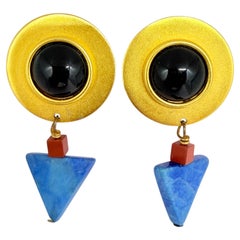GALE ROTHSTEIN vintage gold tone semi precious stones modernist earrings 1980s