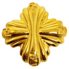 FENDI signed vintage gold plated logo designer brooch