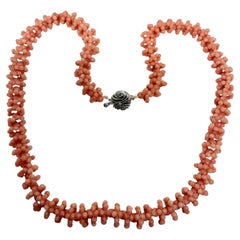 Vintage sterling silver natural salmon beaded necklace
