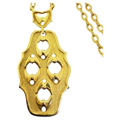 Vintage gold tone modernist pendant designer chain necklace