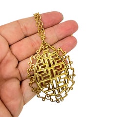 Vintage gold tone modernist pendant designer chain necklace