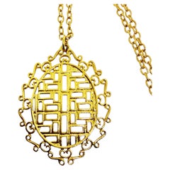 Vintage gold tone modernist pendant designer chain necklace