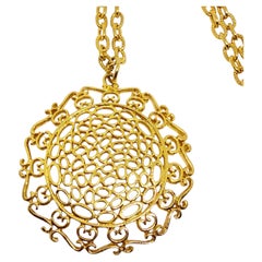 Vintage gold tone modernist pendant designer chain necklace
