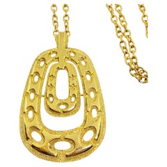 Vintage gold tone modernist geometric pendant designer chain necklace