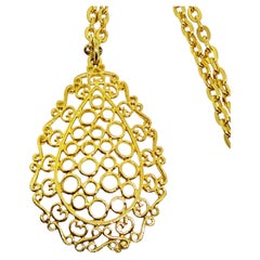 Vintage gold tone modernist geometric pendant designer chain necklace