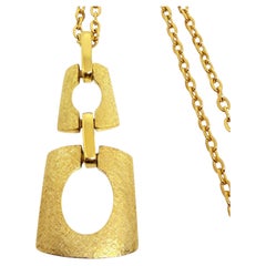 Vintage gold tone modernist geometric pendant designer chain necklace