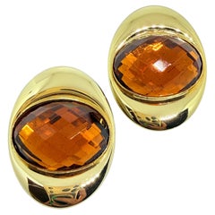 Vintage gold tone citrine faceted glass massive 80s designer clip on earrings