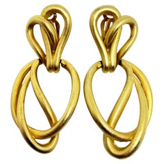 Vintage matte gold tone dangle designer clip on earrings