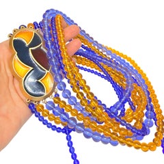 MONET for YSL runway deco style gold tone enamel glass beads designer necklace