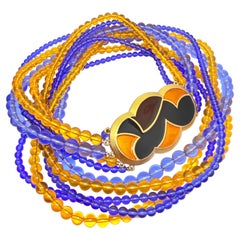 MONET for YSL runway deco style gold tone enamel glass beads designer necklace