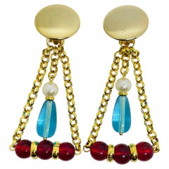Collezione PARIS anni ’80 - orecchini con perline di vetro e catena placcata in oro di DOROTA LASAK
