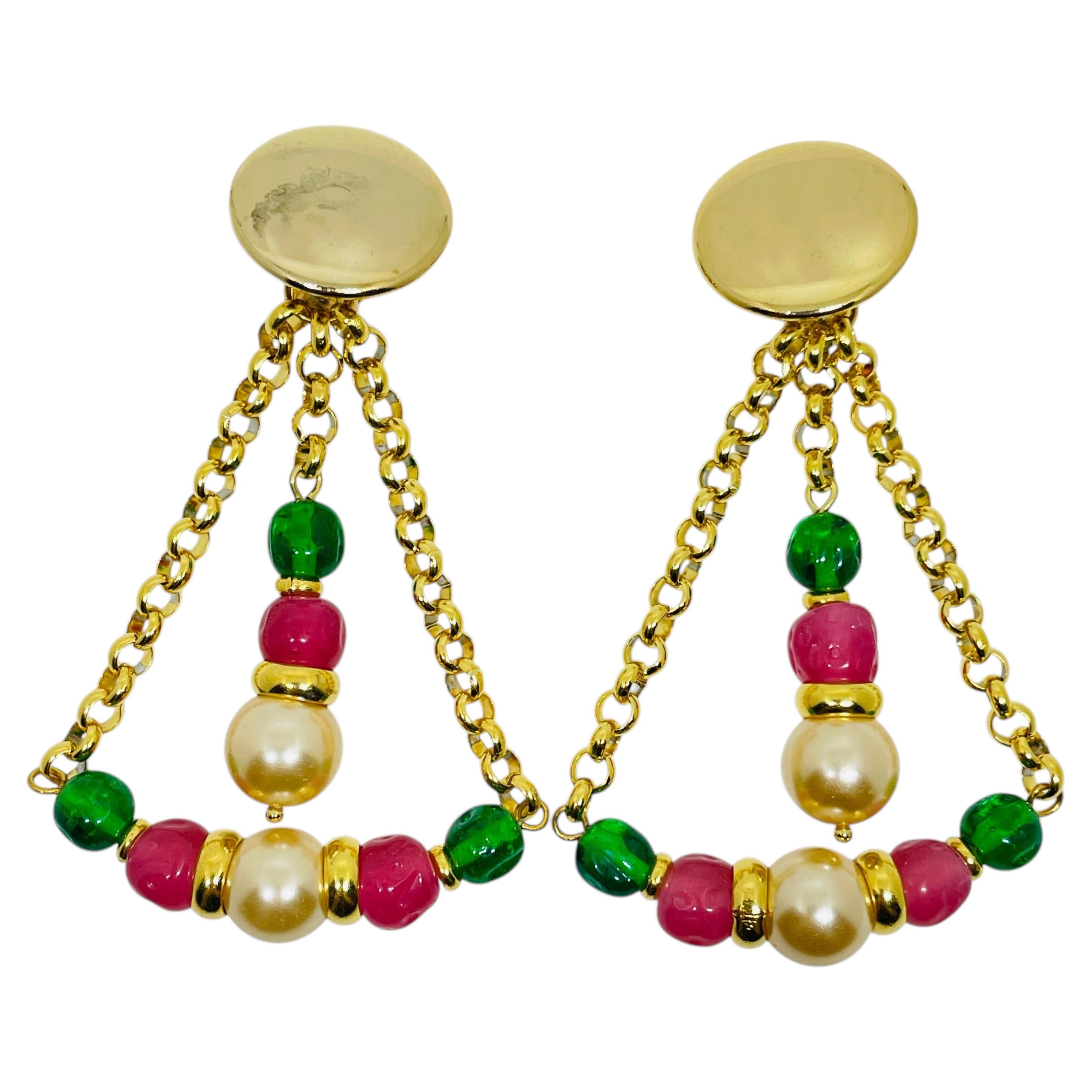 Collezione PARIS anni ’80 - orecchini con perline di vetro e catena placcata in oro di DOROTA LASAK