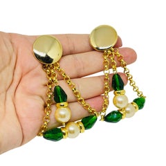 PARIS 1980s Collection - gold plated chain glass beads earrings by DOROTA LASAK