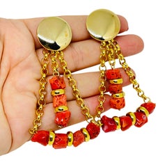 PARIS 1980s Collection - gold plated chain coral beads earrings by DOROTA LASAK