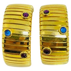 Vintage-Ohrring im Omega-Ketten-Stil in Goldoptik mit Strasssteinen, Designer-Creolen im Stil der 80er Jahre, zum Einclipsen