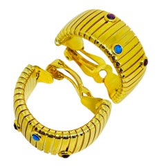 Vintage-Ohrring im Omega-Ketten-Stil in Goldoptik mit Strasssteinen, Designer-Creolen im Stil der 80er Jahre, zum Einclipsen