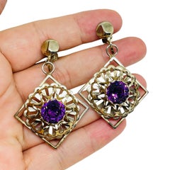 Vintage-Ohrclips mit Amethystglas-Anhänger in Goldoptik aus den 1970er Jahren