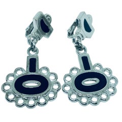 Orecchini a clip vintage in stile Art Déco, color argento con smalto nero, anni '80