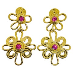 Orecchini a clip firmati AVON, stile vintage, color oro, con strass rosa, a pendente