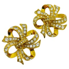 Orecchini a clip firmati KJL per AVON, vintage, con fiocco in strass color oro