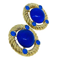 PARK LANE – signierte Vintage-Designer-Ohrclips aus kobaltblauem Glas in Goldoptik