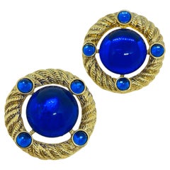 PARK LANE – signierte Vintage-Designer-Ohrclips aus kobaltblauem Glas in Goldoptik
