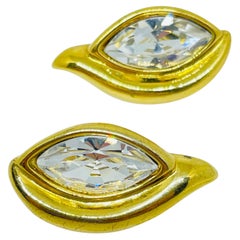 Boucles d'oreilles vintage signées NAPIER, couleur or, ornées de strass transparents