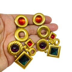 Boucles d'oreilles à clip ANNE KLEIN vintage des années 80, en verre rouge et vert, finition dorée mate
