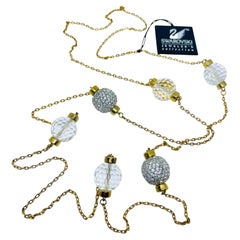 Collana lunga con catena di design e sfere di cristallo SWAROVSKI vintage placcate in oro