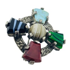 Vintage silver tone glass stones Maltese cross designer brooch