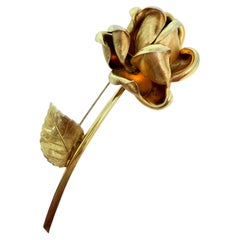 CHRISTIAN DIOR signed vintage gold plated rose flower designer 1960's brooch