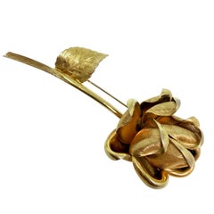 CHRISTIAN DIOR signed vintage gold plated rose flower designer 1960's brooch
